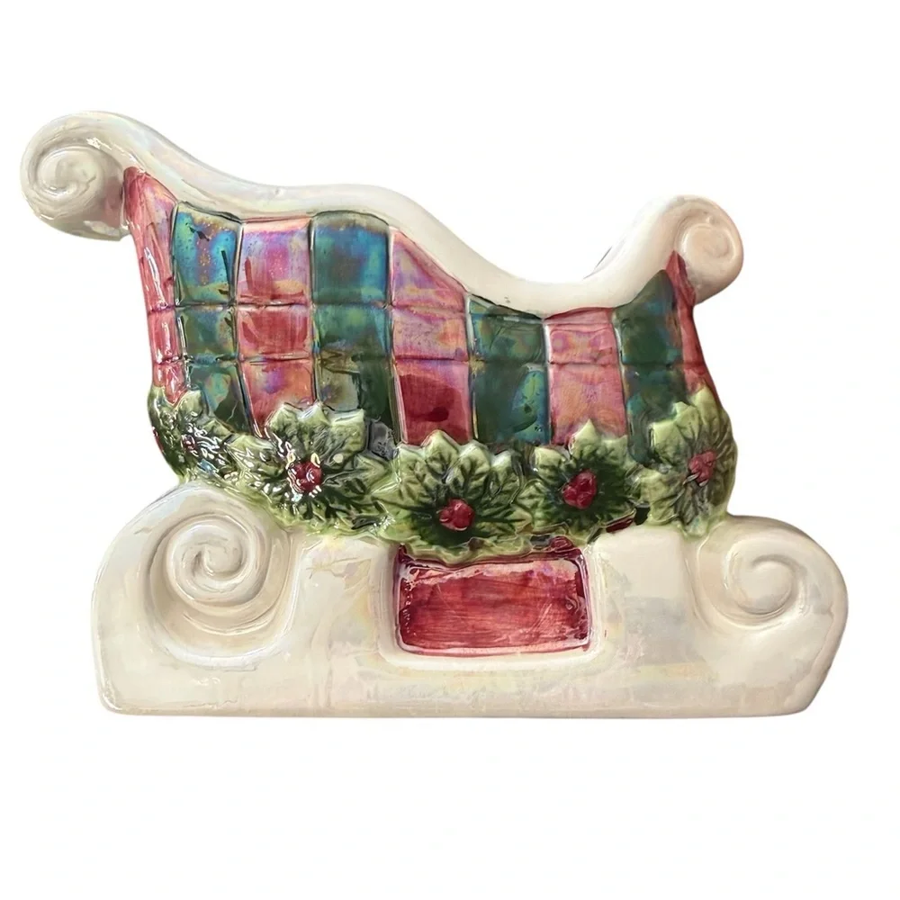 Festive Ceramic Sleigh Planter